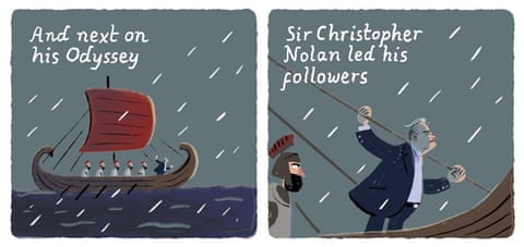 Collins cartoon in Christopher Nolan film The Odyssey, panel 1