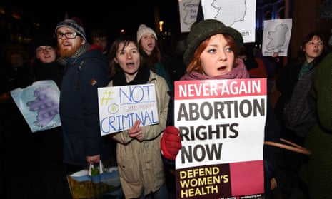 Pro-choice activists rally in Belfast on 15 January over Northern Ireland’s abortion laws.