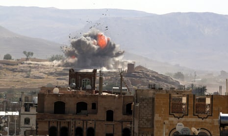 A Saudi-led airstrike on Houthi positions in Sana’a.