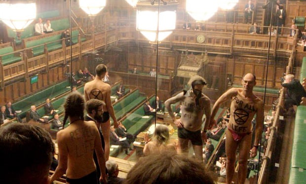 Extinction Rebellion activists stripped off in House of Commons public gallery.