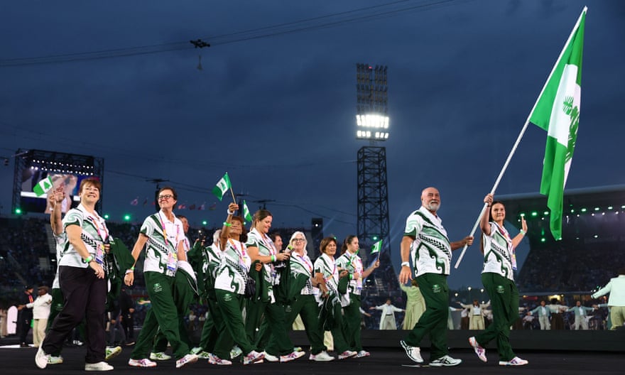 The Norfolk Islanders march at the opening ceremony.