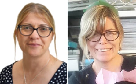Composite of two headshots of women wearing glasses and smiling