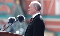 Vladimir Putin speaks at the Victory Day parade in the Red Square in Moscow on May 9, 2023.