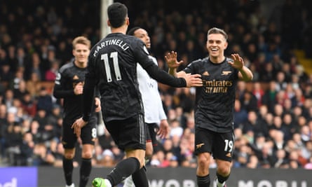 Gabriel Jesus has made Arsenal a team of winners closing on the ultimate prize | Arsenal 1 Gabriel Martinelli celebrates scoring the second Arsenal goal with Leandro Trossard, who set up all three goals.