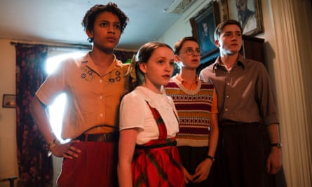(from left) Diaana Babnicova as George, Flora Jacoby Richardson as Anne, Kit Rakusen as Dick and Elliott Rose as Julian in The Famous Five.
