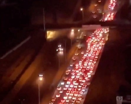 Motorway jammed with cars