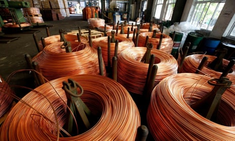 Copper wire at a factory in Vietnam. The price of copper rose to a record $10,700 a tonne last week