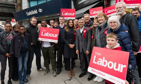 Mayor of London Sadiq Khan campaigns with Labour MPs, candidates and activists in Wandsworth ahead of Thursday's local elections