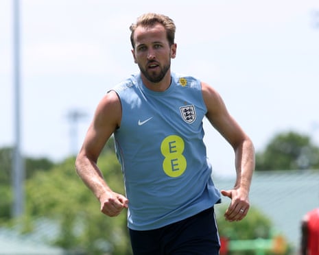 Harry Kane chases down the ball during an England training session in West Palm Beach, Florida.