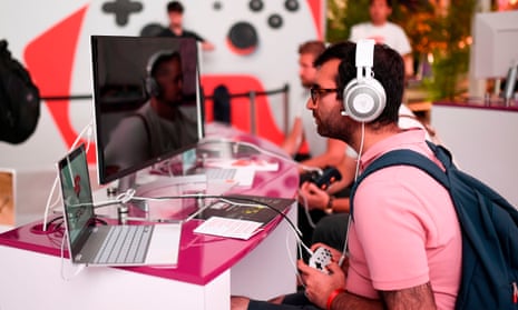 A player tries the cloud-gaming based Doom on Google Stadia at Gamescom.