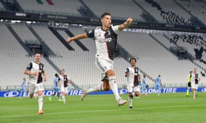 Cristiano Ronaldo celebrates after scoring from the penalty spot to put Juventus ahead.
