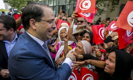 Youssef Chahed greets supporters