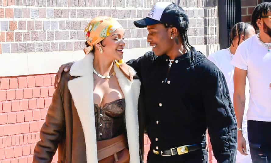 Rihanna, in a corset, with A$AP Rocky in the Bronx, New York City.