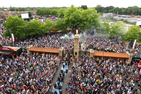 The Leicester Tigers players arrive at Twickenham for the Premiership final against Bath.