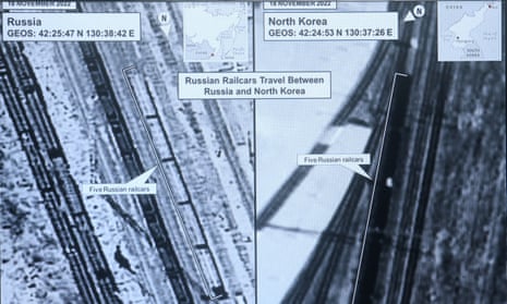 US satellite images said to show rail cars travelling between Russian and North Korea carrying weapons