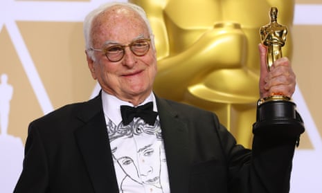 James Ivory with his Oscar for best adapted screenplay for Call Me My Your Name.
