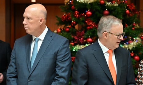 Peter Dutton and Anthony Albanese share some Christmas spirit. 