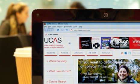 The Ucas website shot in a coffee shop