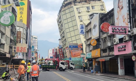 The Full Hotel building in Hualien was previously damaged in the April 3 earthquake but tilted further to one side after a series of earthquakes earlier this week.