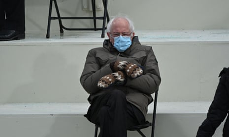 Bernie Sanders wearing mittens