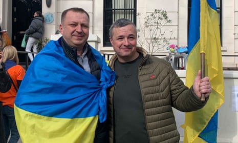 Petro Symchych and Viadimir Bucoros, outside the Ukrainian social club in London.