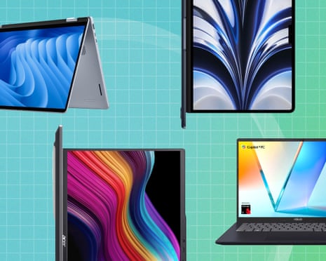 Laptops on green background