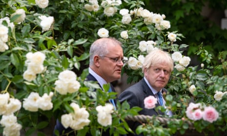 Johnson (right) with then Australian prime minister Scott Morrison at 10 Downing Street, London, in December 2021.
