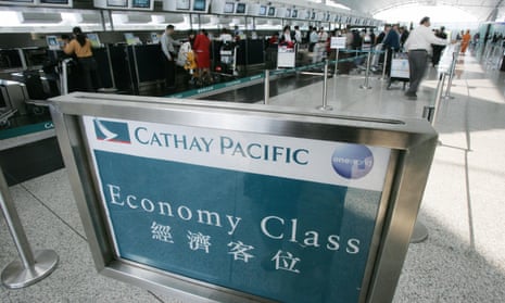 A Cathay Pacific ticket area at an airport