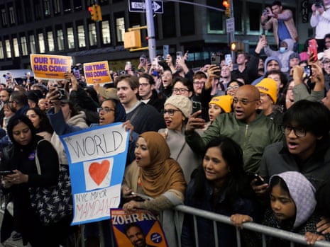 A party in the street for voters who wanted to be at a Brooklyn Paramount Theater event.