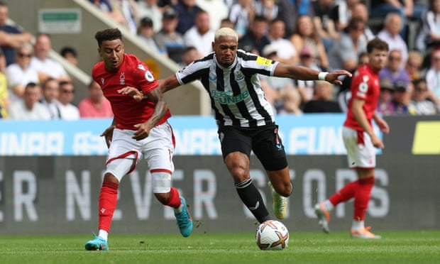 Joelinton takes on Nottingham Forest's Jesse Lingard in Newcastle’s opener.