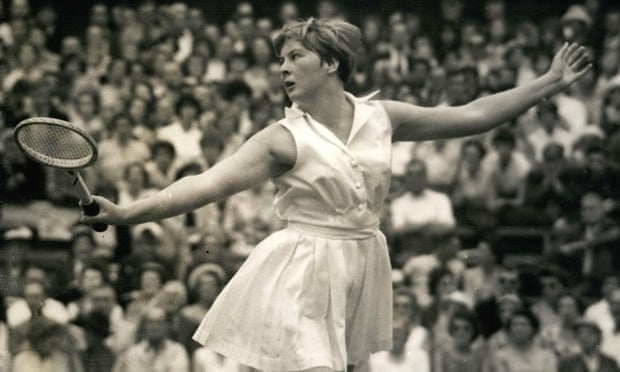 Christine Truman in action against Pat Ward during the 1959 Wimbledon championships