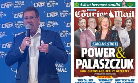 A composite image of Peter Gleeson and the front page of the Courier Mail