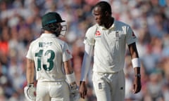 Matthew Wade and Jofra Archer stare at each other during the final Test at the Oval.