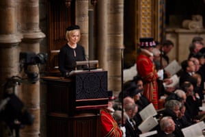 Liz Truss making the second reading in Westminster Abbey