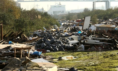 An illegal fly-tipping site alongside the Thames estuary