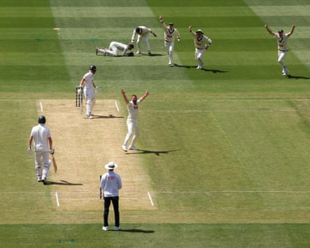 Michael Neser celebrates the wicket of Jacob Bethell
