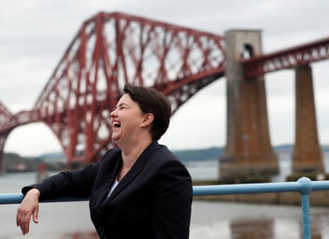 Ruth Davidson, the leader of the Scottish Conservatives, laughs during a photo opportunity in front of the Forth railway bridge in South Queensferry, Scotland, Britain, June 1, 2017. REUTERS/Russell Cheyne TPX IMAGES OF THE DAY