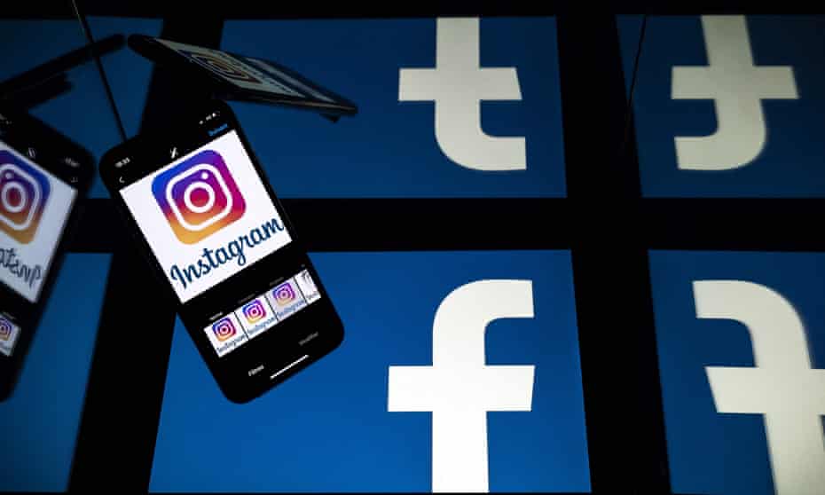Facebook and Instagram logos on screens