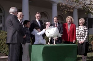 President George H.W. Bush formally pardons the turkey for the first time in 1989