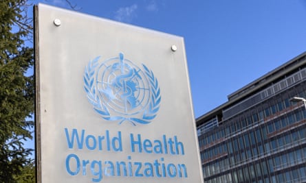 A World Health Organization sign outside its headquarters in Geneva