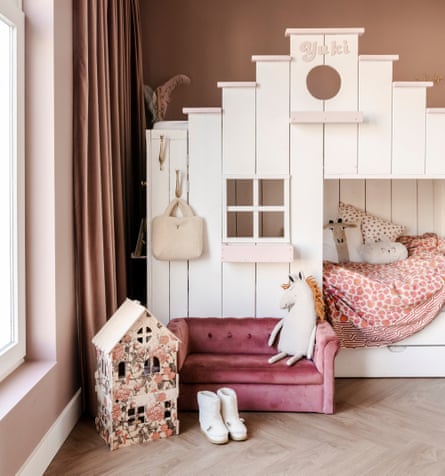 their daughter’s bedroom with bespoke bed.
