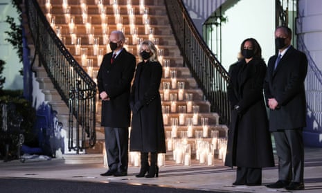 Joe Biden, his wife Jill Biden, Vice-president Kamala Harris and second gentleman Doug Emhoff attend a ceremony at the White House to mark 500,000 US Covid deaths.