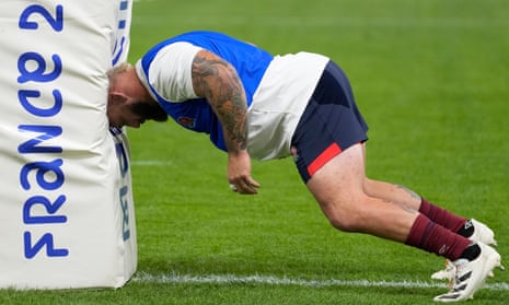England's Joe Marler takes part in the warm up ahead of the Rugby World Cup Pool D match between England and Argentina in the Stade de Marseille.