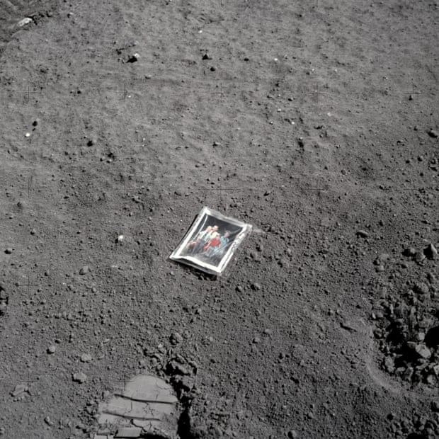 Apollo 16, April 23, 1972, family photo of astronaut Charles Duke with his wife and young sons left behind on the moon