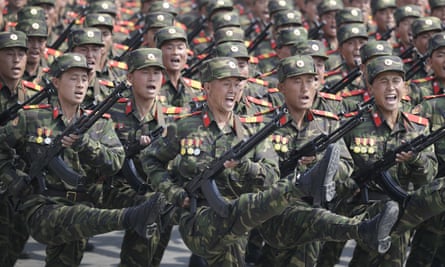 Soldiers march during a military parade in Pyongyang, North Korea, to celebrate the 105th birth anniversary of Kim Il-sung, the country’s late founder.