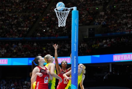 England’s Liv Tchine scores through traffic against Australia on day three of the 2026 Commonwealth Games in Glasgow.