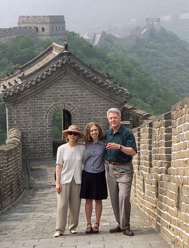 President Bill Clinton, first lady Hillary Clinton and their daughter Chelsea on Great Wall of China