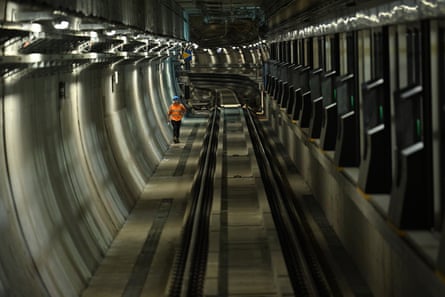 A construction worker in one of Melbourne’s new train tunnels.