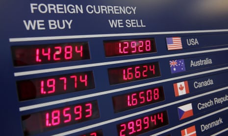 A currency exchange board in London on 4 August 2016