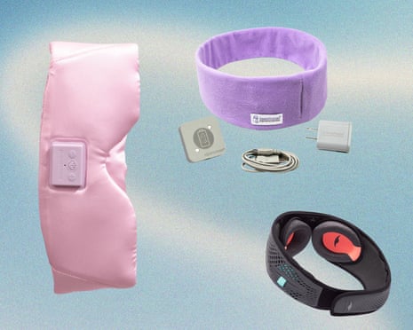 Three bluetooth sleep masks against blue background